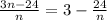 \frac{3n-24}{n} =3-\frac{24}{n}