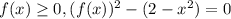 f(x)\geq 0, (f(x))^{2}-(2-x^{2})=0