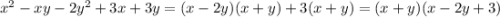 x^2-xy-2y^2+3x+3y=(x-2y)(x+y)+3(x+y)=(x+y)(x-2y+3)