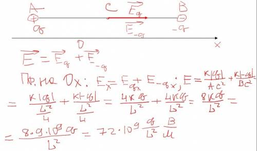 Знайти напруженість електричного поля в точці, що знаходиться посередині між різнойменними q і -q. в