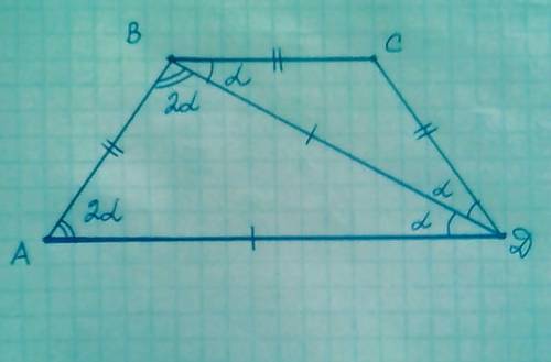 Діагональ рівнобічної трапеції ділить її на два рівнобедренні трикутники. знайдіть градусну міру кут