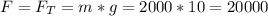 F=F_{T} =m*g=2000*10=20000