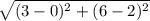 \sqrt{(3-0)^2+(6-2)^2}