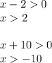 x - 2 0 \\ x 2 \\ \\ x + 10 0 \\ x - 10