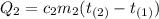 Q_{2} = c_{2}m_{2}(t_{(2)} - t_{(1)}})