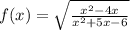 f(x) = \sqrt{\frac{x^2 - 4x}{x^2 + 5x - 6}}