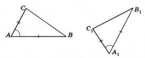 Докажите признак равенства треугольников по двум сторонам и углу между ними )