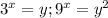 3^x=y; 9^x=y^2