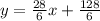 y=\frac{28}{6} x+\frac{128}{6}