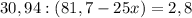 30,94 : (81,7 - 25x) = 2,8