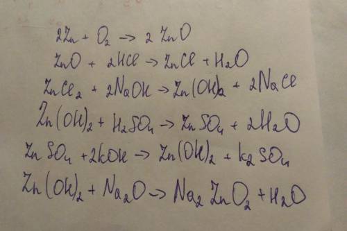 Составьте уравнения реакций по схемам превращений: zn→zno→zncl2→zn(oh)2→znso4→zn(oh)2→na2zno2