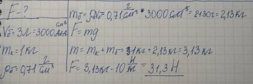 Вканистру массой 1 кг налили 3 л бензина. какую силу надо применить, чтобы приподнять канистру