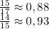 \frac{15}{17} \approx 0,88 \\ \frac{14}{15} \approx 0,93