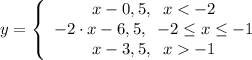 \displaystyle y=\left \{ \begin{array}{ccc}x-0,5, \;\; x-1 \end{array}\right