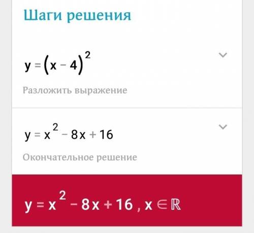 Решение примера y=(x-4) в квадрате заранее !