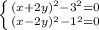 \left \{ {{(x+2y)^2-3^2=0} \atop {(x-2y)^2-1^2=0}} \right.