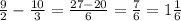 \frac{9}{2} - \frac{10}{3} = \frac{27 - 20}{6} = \frac{7}{6} = 1 \frac{1}{6}