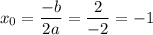 x_{0} = \dfrac{-b}{2a} = \dfrac{2}{-2} = -1