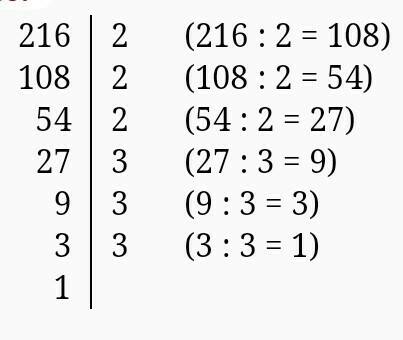 Разложите на простые множители числа 216,162,144,512,675,1024,60,180,220,350,400,1200,8000,11,1001,1