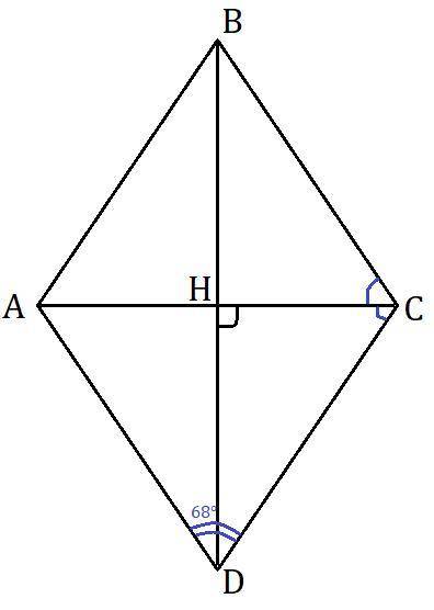 На рисунке изображён ромб abcd, угол adc=68градусов. какова градусная мера угла acb?
