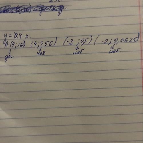 Проходит ли график функции у=4^x через точку а ,если: а)а(4; 16) б) а(4; 256). с)а(-2; -0.5). г)а(-2