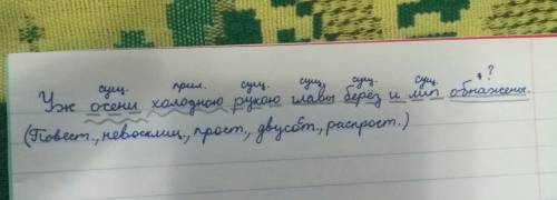 Сделайте синтаксический разбор предложения. уж осени холодною рукою главы берёз и лип обнажены.