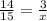 \frac{14}{15} =\frac{3}{x}