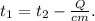 t_1 = t_2 - \frac{Q}{cm}.