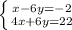 \left \{ {{x-6y = -2} \atop {4x+6y = 22}} \right.