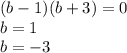 (b - 1)(b + 3) = 0 \\ b = 1 \\ b = - 3