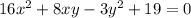 16x^2+8xy-3y^2+19=0