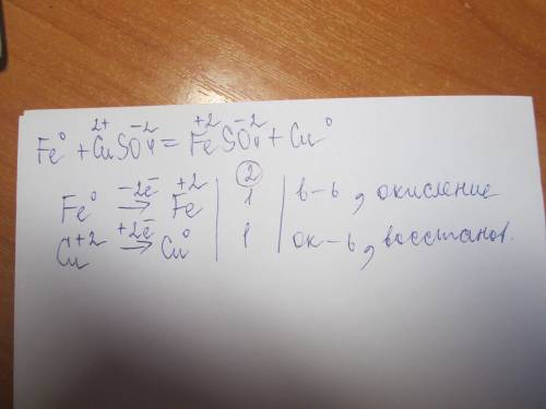 Выполните окислительно-восстановительные реакции fe + cuso4 = feso4 +cu железо - +2