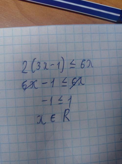 Визначте кількість розв'язків нерівності: 2(3x-1)≤6x; ​