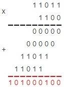 Нужно перемножить числа в двоичной системе 11011 и 1100. ручкой на листочке . ответ знаю, а посчитат