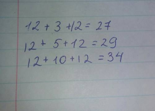Значение выражения 12+b+12, если b=3,5,10