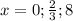 x=0;\frac{2}{3} ;8