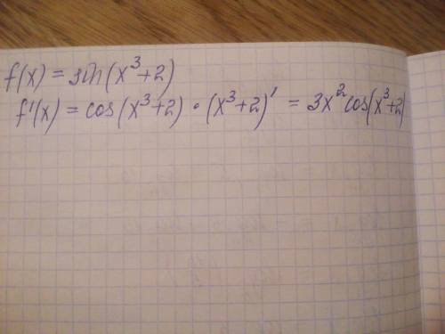 Найдите производную: f(x)=sin(x^3+2)