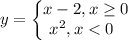 \displaystyle y=\begin{Bmatrix}x-2,x\ge 0\\x^2,x