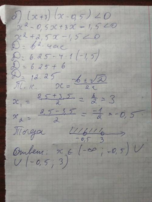 Решите неравенство: a) (х+2)(х+3)> 0 б) (x+3)(x-0,5)< 0