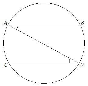 Две хорды ab и cd окружности не имеют общих точек, а дуги ac и bd, заключённые между ними, равны. до