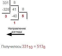 Переведите целые числа из десятичной системы счисления в восьмеричную : 331, 735, 1021. сделайте про