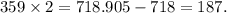 359 \times 2 = 718.905 - 718 = 187.