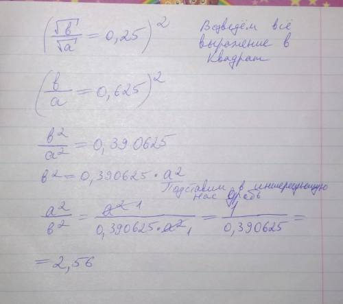 Найдите значения выражения a^2/b^2 если √b/√a=0.25