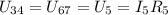 U_{34}=U_{67}=U_5=I_5R_5