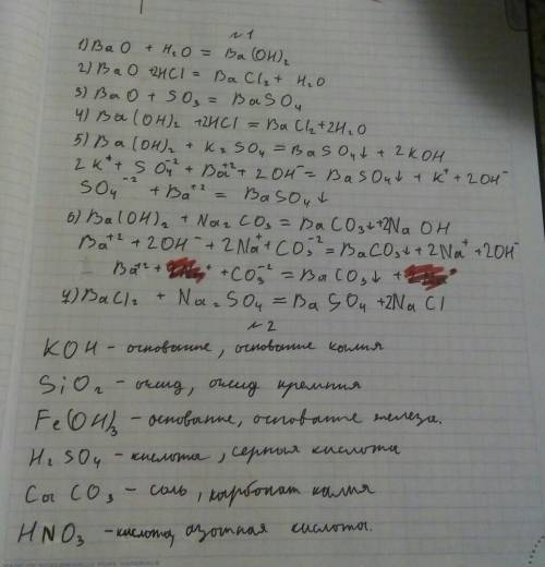 1. закончить уравнения реакций, 5 и 6 в молекулярном и ионном виде. 1) bao + h2o =2) bao + hcl =3) b