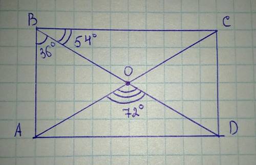 Диагонали прямоугольника авсd пересекаются в точке о. угол аво равен 36°. найти угол аod. .