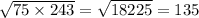 \sqrt{75 \times 243} = \sqrt{18225} = 135