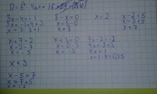 Решите уравнения и неравенства. 1) (3x-4)=-1 2) (8-x)=0 3) (x) =2 4) (x-2)=5 5) (x+7)=2 6) (x+3)=0 7