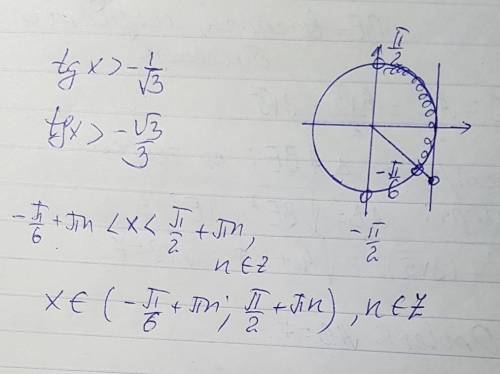 Решиете данные неравенства tgx> -1/√3