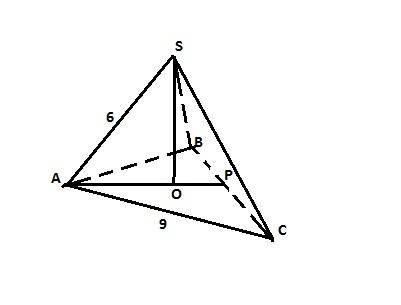 Знаючи сторону основи а=9см і бічне ребро б=6см, знайдіть висоту правильної трикутної піраміди зная